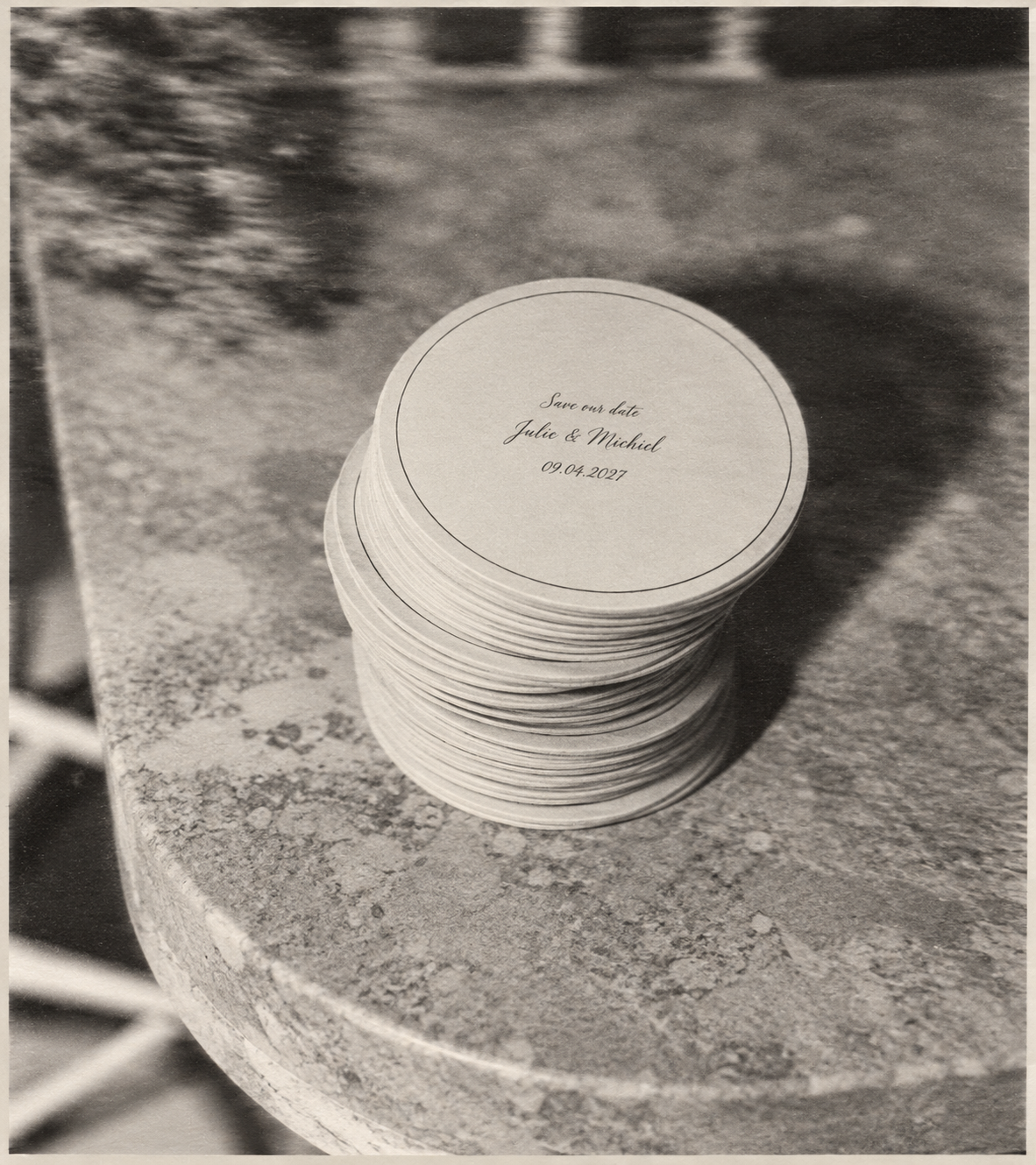 Save our date coasters Julie & Michiel 09.04.2027
